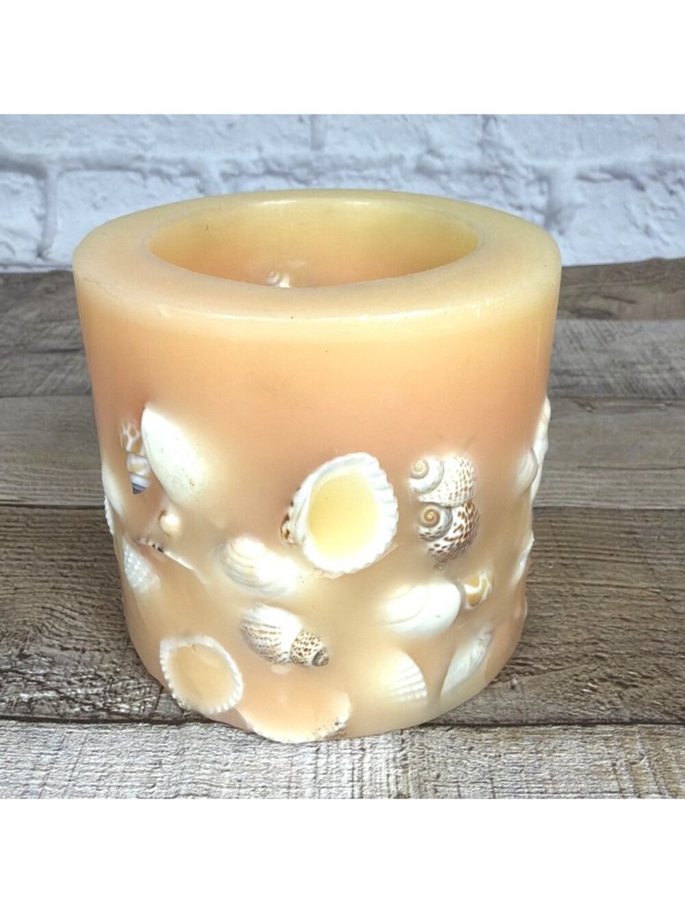 VTG Sea Shell Peach White Lantern Pillar Candle Florida Beach Nautical Coastal